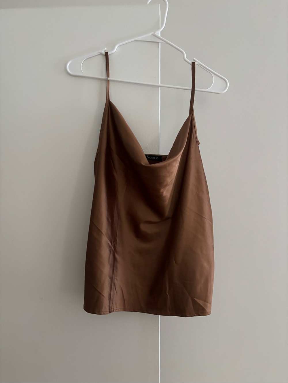 Simpler Brown Satin Cowl Neck Camisole